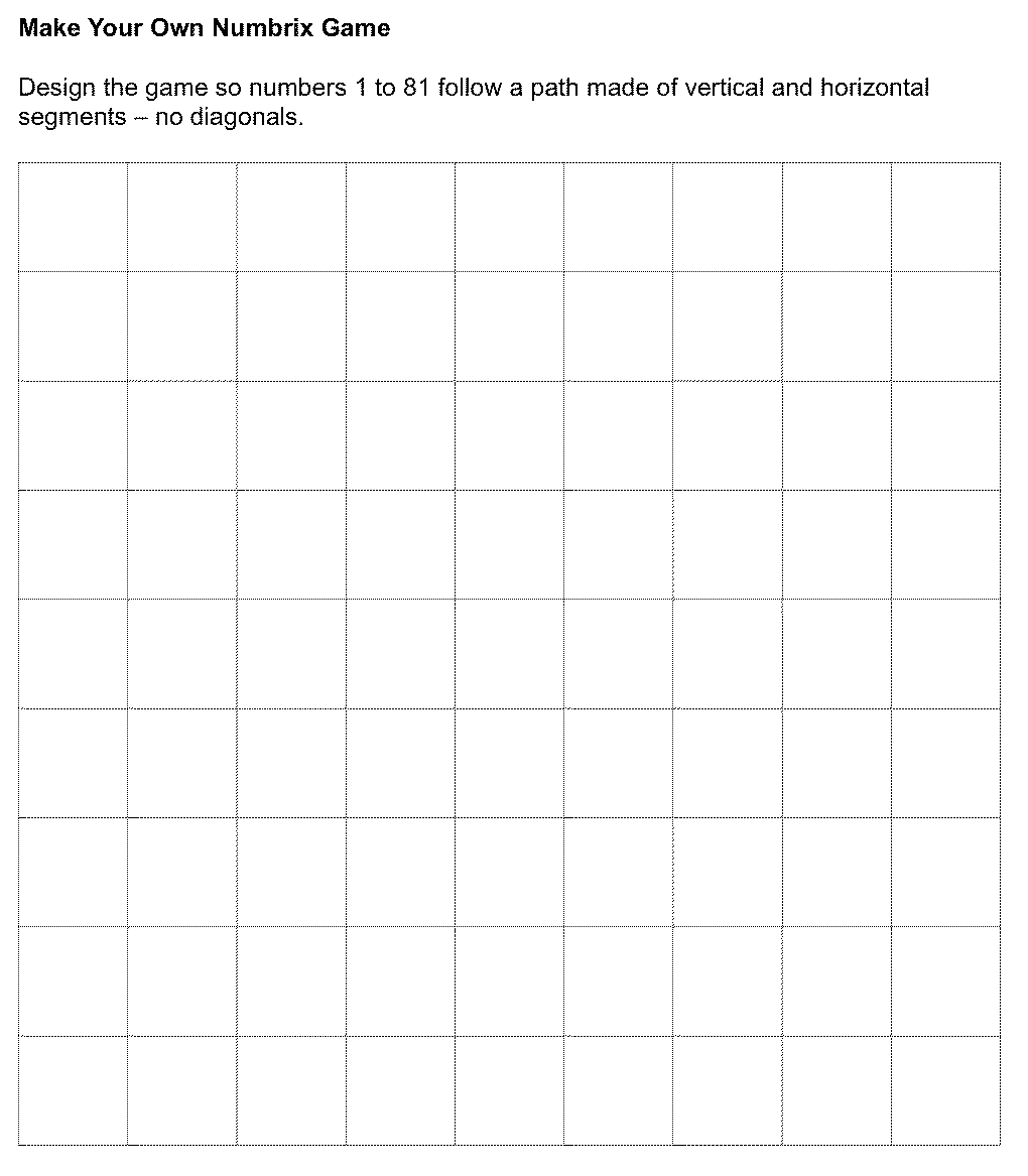 A blank 9x9 grid to make a Numbrix puzzle.