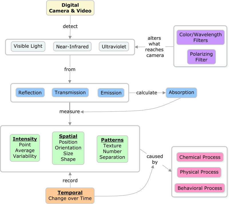 Concept map of the ways to use a digital camera as a measuring tool.