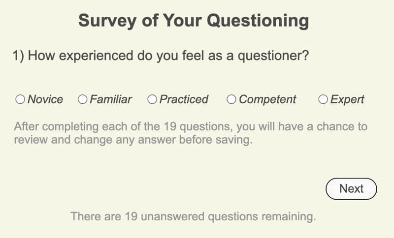 Screenshot of the Survey on Questioning web app.
