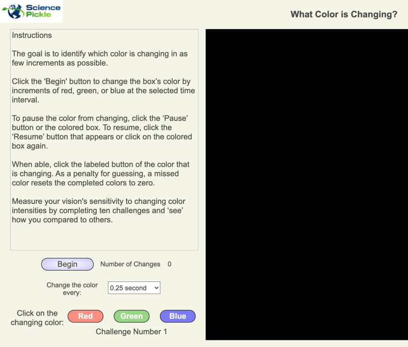 Screenshot of the opening activity of the Change Color web app.